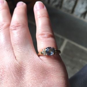 Gold tone cushion cut mystic fire stone ring